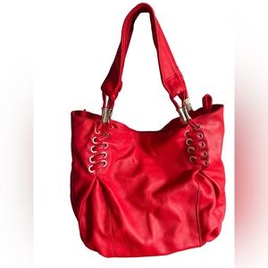 Vintage Y2K Capoverso Red Genuine Leather Hobo Grommet Lace Purse Made in Italy